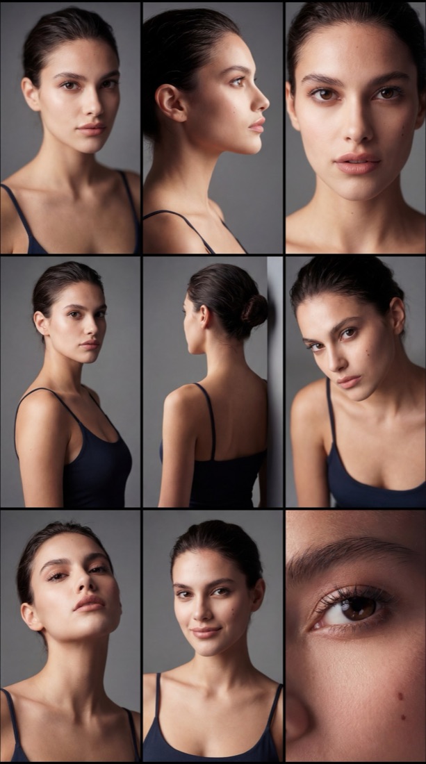 Modelo morena sobre fondo gris